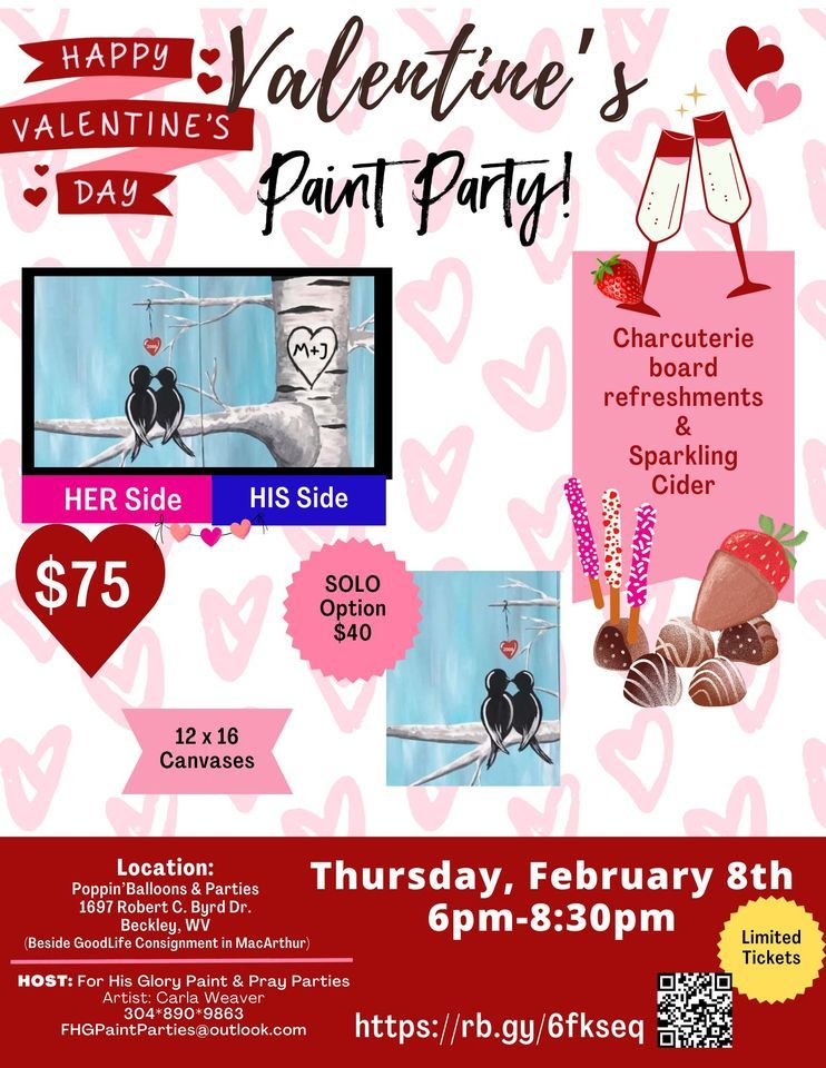 Valentines Paint Party, Poppin Balloons & Parties, Crab Orchard
