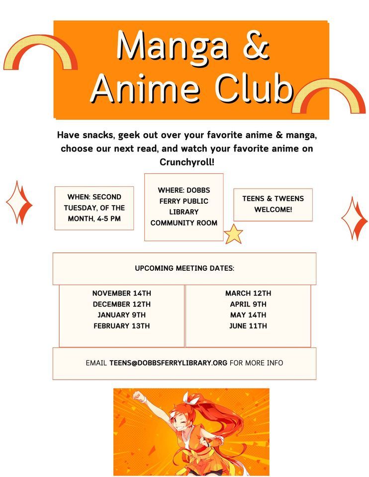 Manga & Anime Club, Dobbs Ferry Public Library, March 12 2024