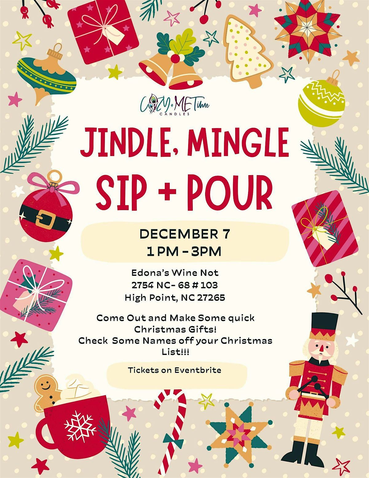 Jingle Mingle Sip + Pour, 7 December | Event in High Point | AllEvents