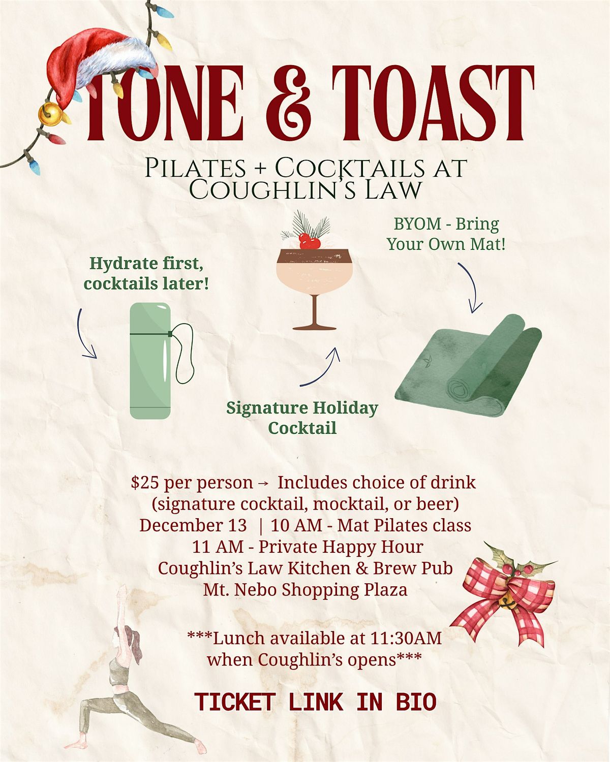 The Most Wonderful TONE & TOAST of the Year: Pilates + Cocktails, 13 December | Event in Pittsburgh | AllEvents