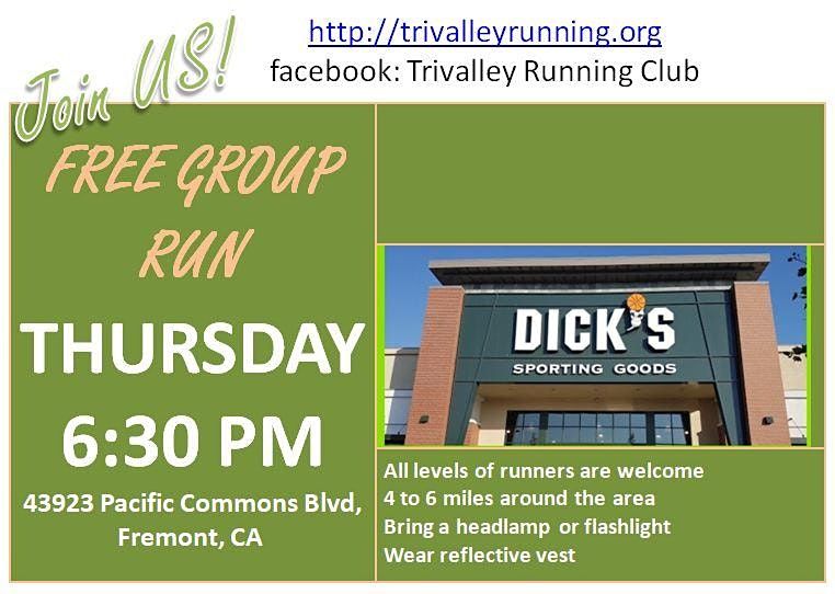 Fremont, CA Trivalley Running Club Thursday Fun Group Run at Dicks