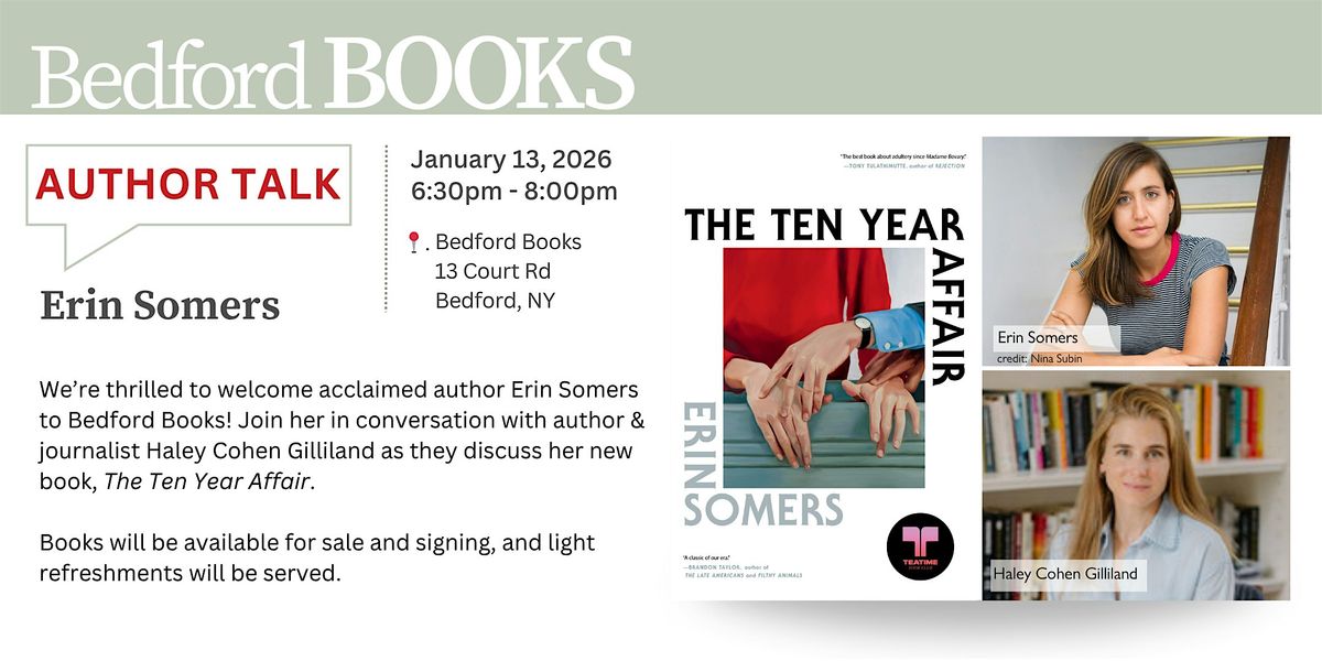 Author Talk: Erin Somers, 13 January | Event in Bedford | AllEvents