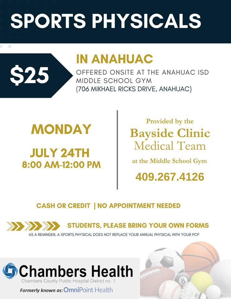 Sports Physicals in Anahuac, Anahuac Middle School, 24 July 2023