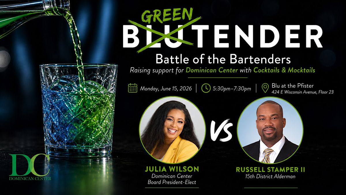 Turning Blu, Green Battle of the Bartenders Supporting Dominican Center, Blu, Milwaukee, 15 June 2026 | AllEvents Turning Blu, Green Battle of the Bartenders Supporting Dominican Center, Blu, Milwaukee, 15 June 2026 | AllEvents