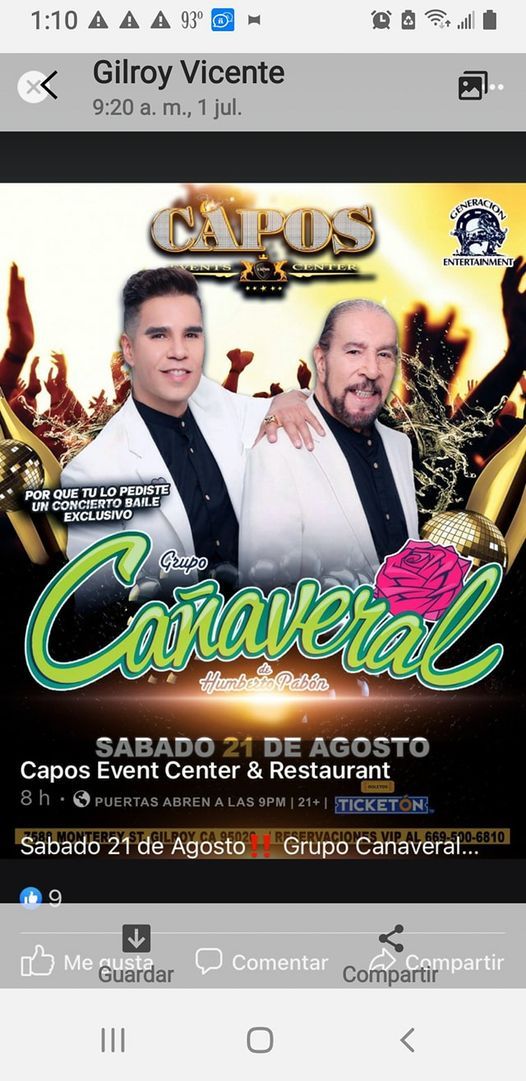 Grupo Cañaveral de Humberto Pavon, Capos Event Center, Gilroy, August 21 2021 AllEvents.in