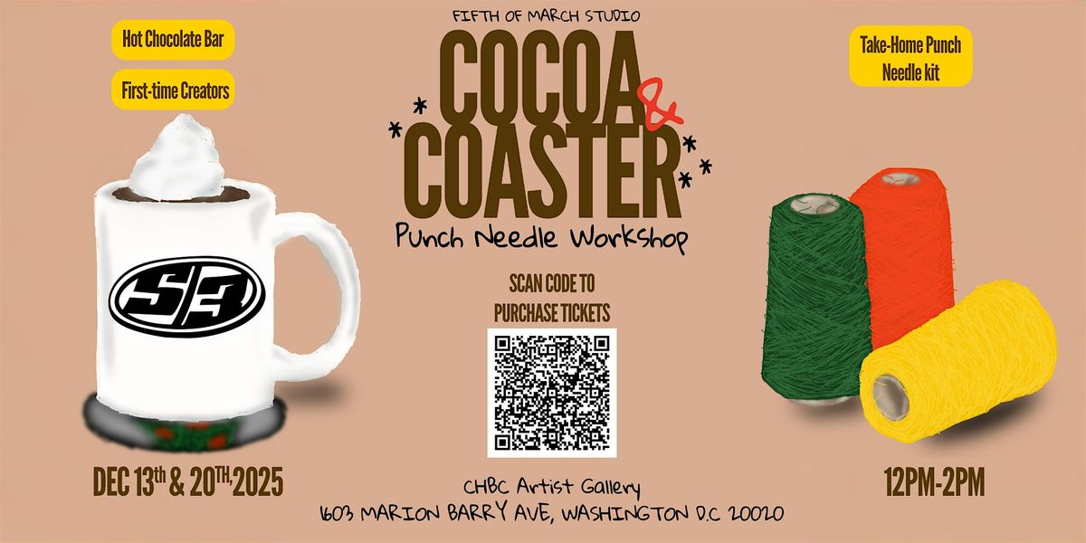 Cocoa & Coasters — A Cozy Punch Needle Workshop, 13 December | Event in Washington | AllEvents