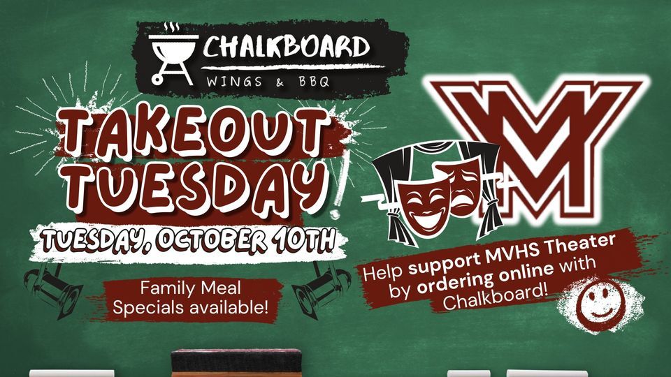 Takeout Tuesday for MVHS Theater Arts, Chalkboard Wings & BBQ