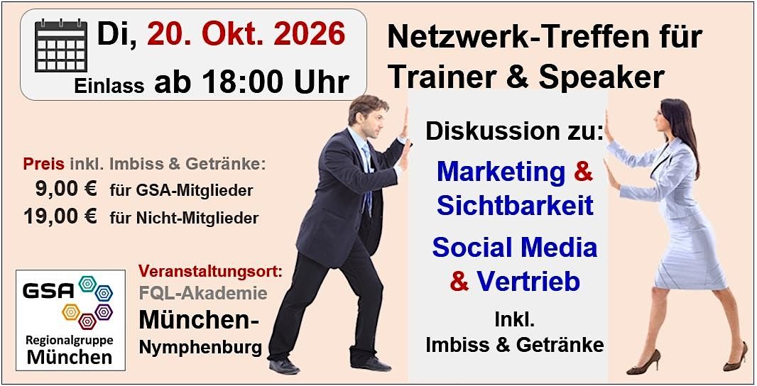 Netzwerk-Treffen für Trainer & Speaker rund um Marketing/Vertrieb, 20 October | Event in München | AllEvents