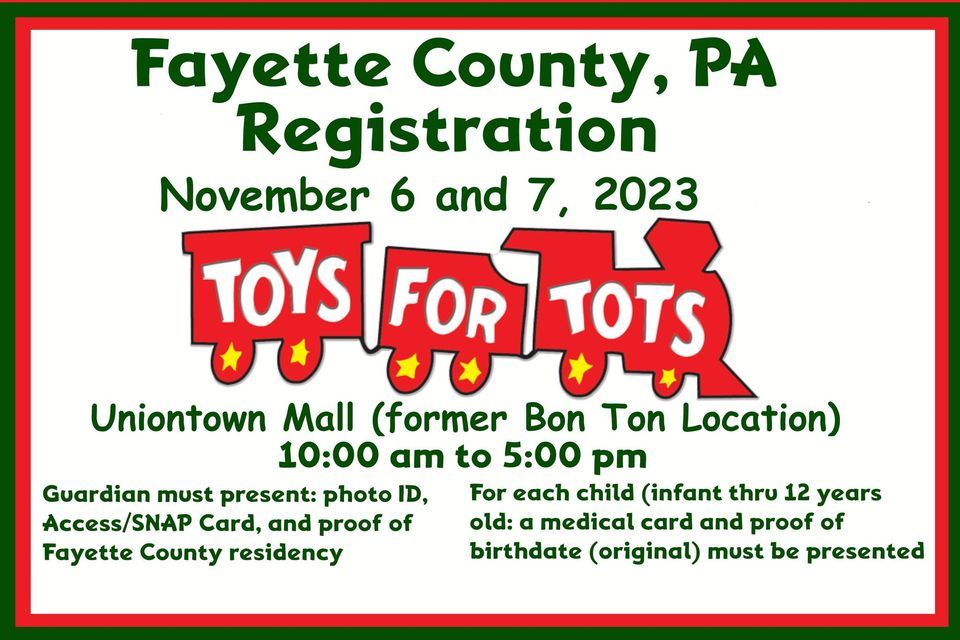 Toys For Tots Registration for Fayette County Families, Uniontown Mall,  November 7 2023 | AllEvents.in