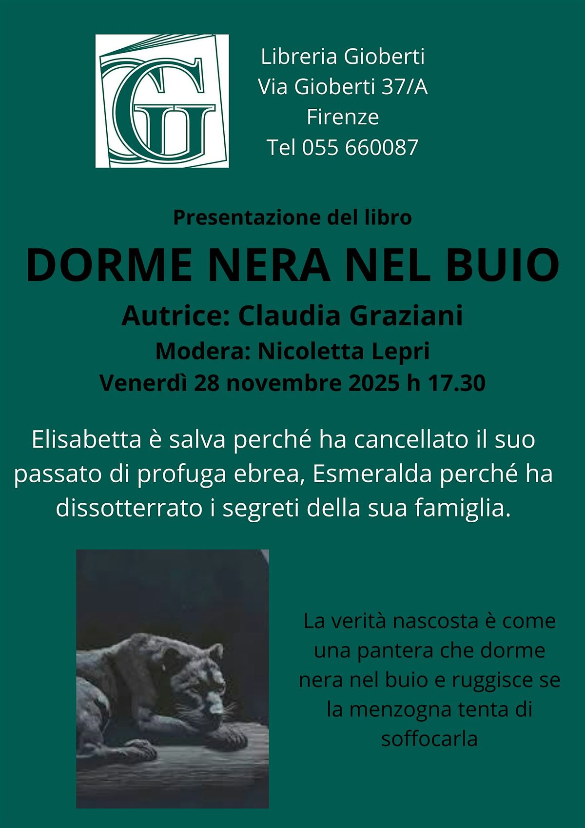 Presentazione del libro DORME NERA NEL BUIO, 28 November | Event in Firenze | AllEvents