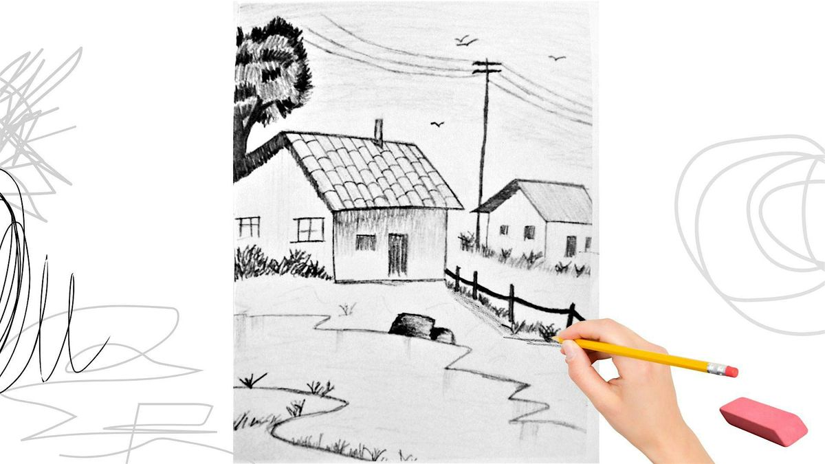 Cottage Sketch: Beginner Pencil and Sharpie Adults Class