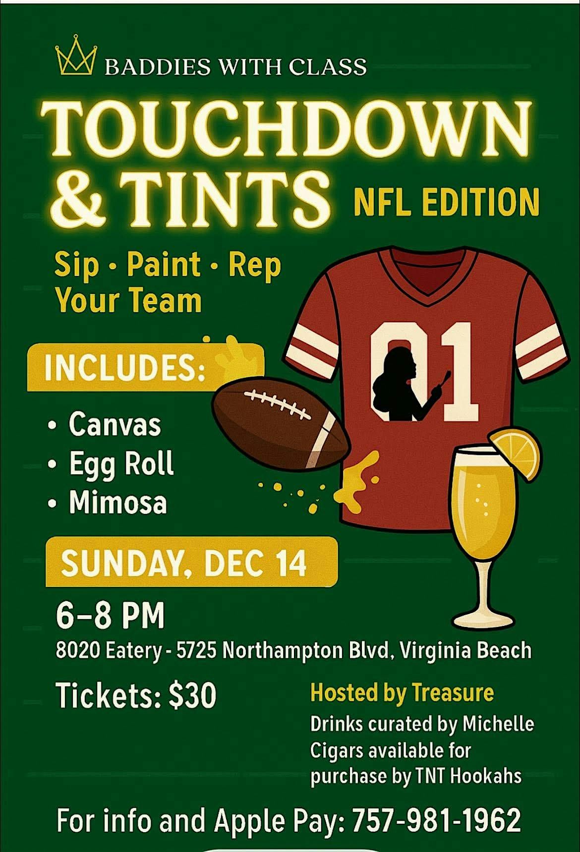 Baddies With Class Presents: TOUCHDOWN & TINTS – NFL EDITION, 14 December | Event in Virginia Beach