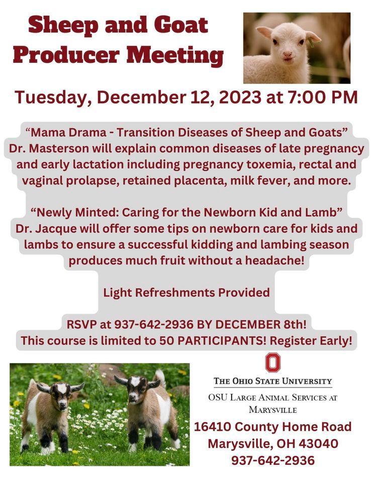 Sheep and Goat Producer Meeting , 16410 County Home Rd, Marysville, OH, December 12 2023