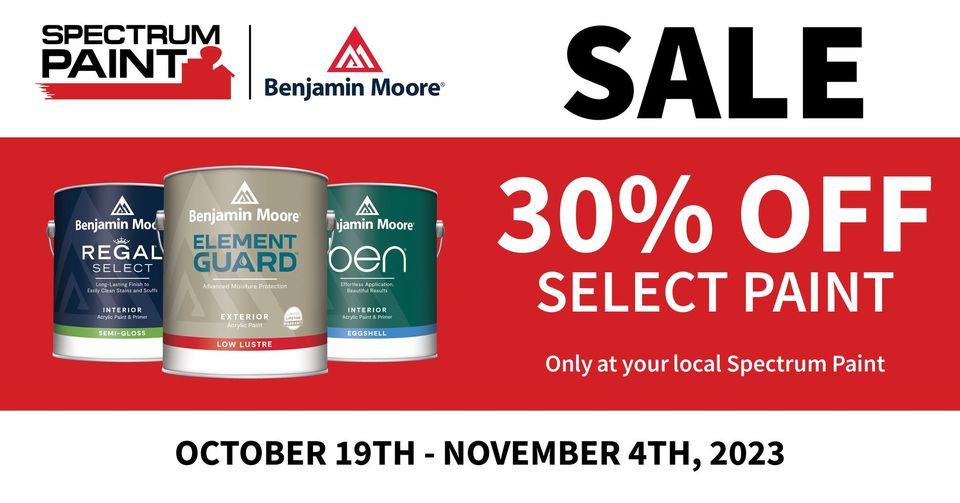Fall 30 Off Paint Sale, Spectrum Paint Company (Leland), October 19 to