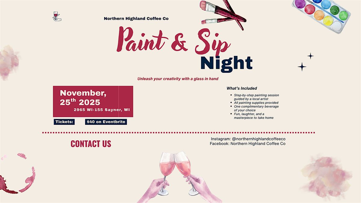 Paint and Sip at Northern Highland Coffee Co, 25 November | Event in Sayner | AllEvents