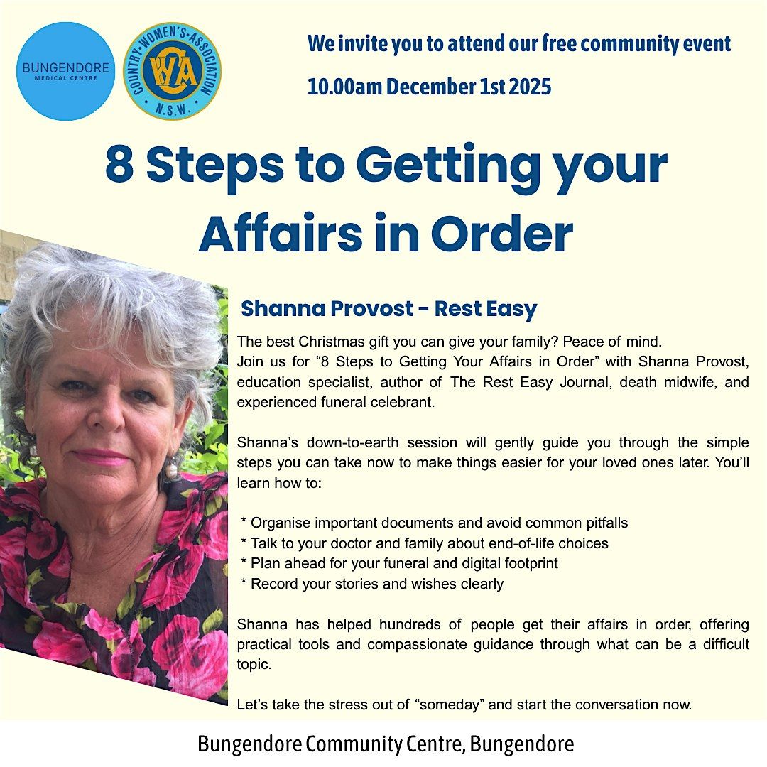 Getting Your Affairs in Order, 1 December | Event in Bungendore | AllEvents