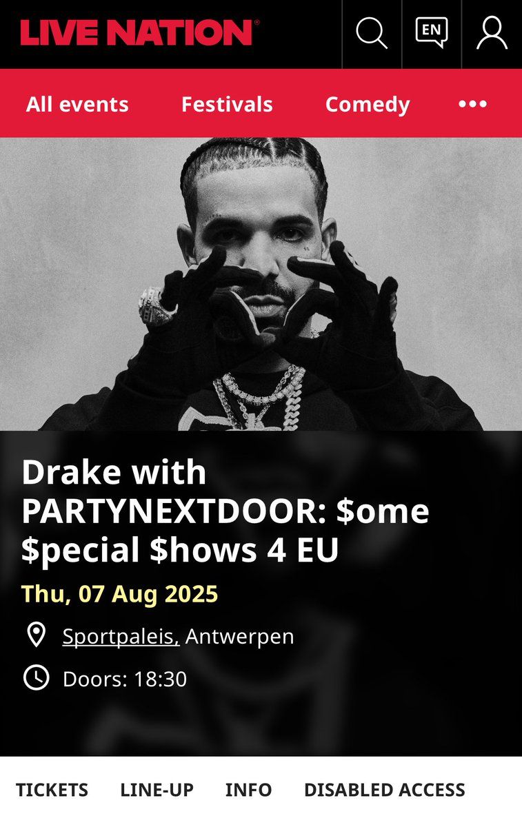 Drake with PartyNextDoor Antwerpen Tickets, 7 August | Event in Antwerpen | AllEvents