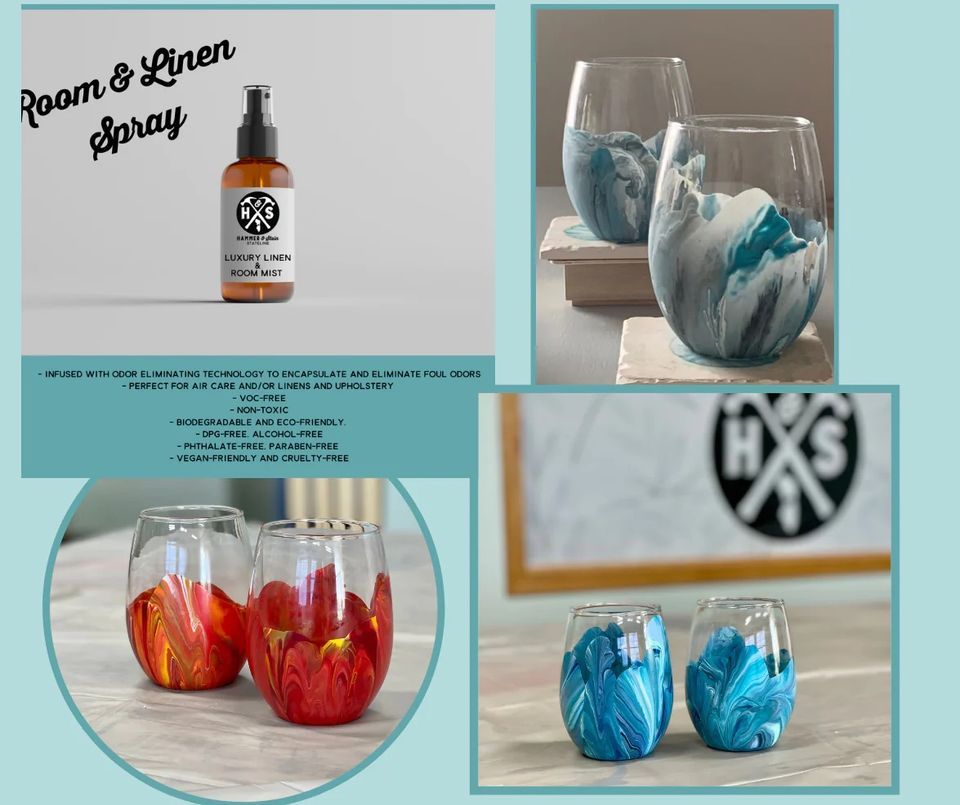 Wine Glass Paint Pouring & Room Spray Hammer & Stain