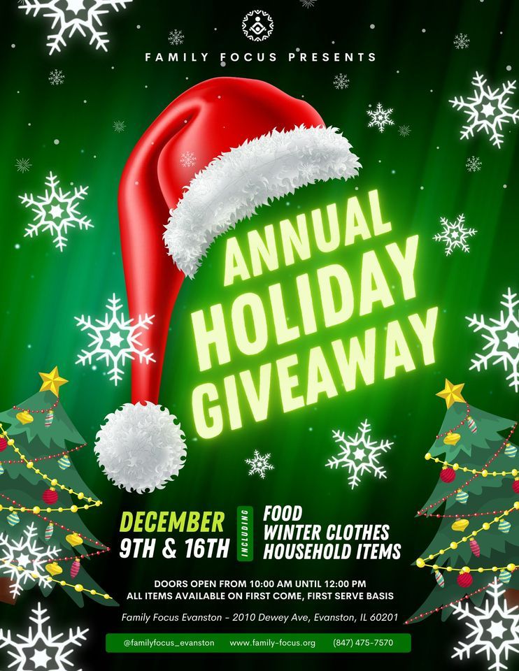 Holiday Food & Clothing Giveaway, Family Focus Evanston, December 9