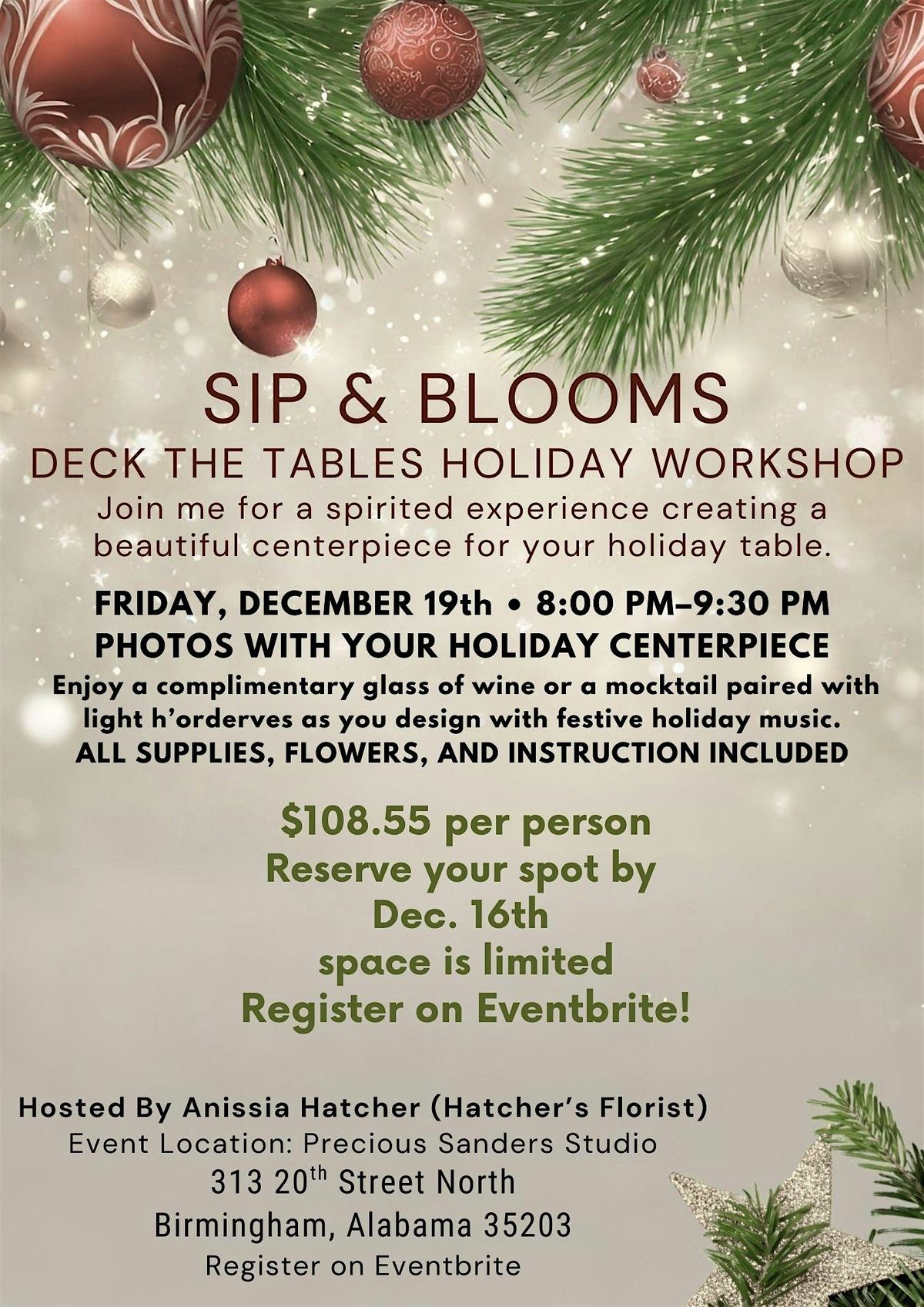 Deck the Tables Holiday Floral Workshop With Anissia, 19 December | Event in Birmingham | AllEvents