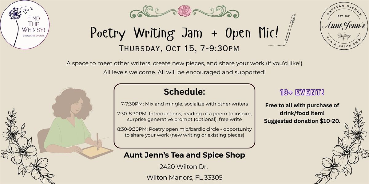 Poetry Writing Jam + Open Mic!, Aunt Jenn's Tea & Spice Shop, Wilton ...