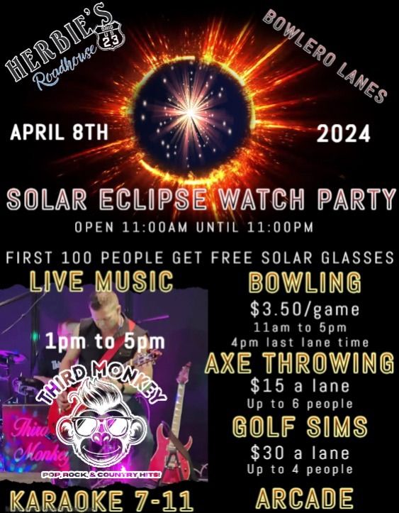 Solar Eclipse Watch Party, Herbie's Roadhouse, Fostoria, April 8 2024