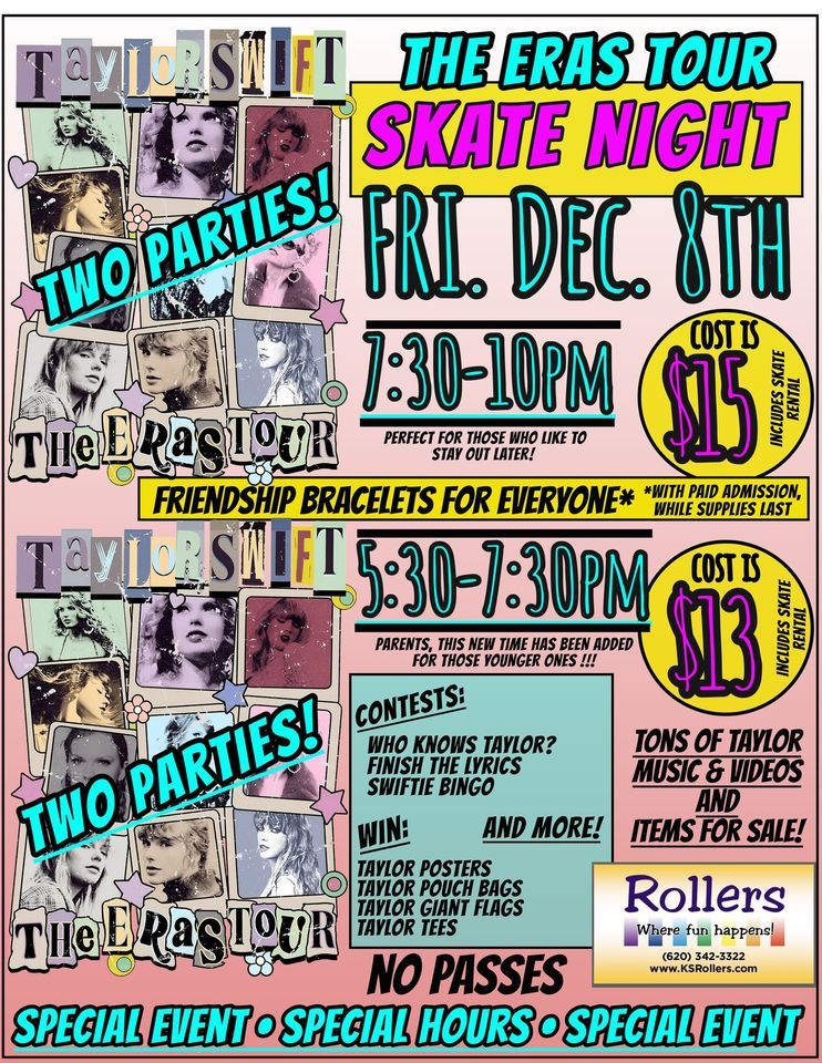 The Eras Tour SKATE NIGHT TWO PARTIES!!!!, Rollers Skating Rink