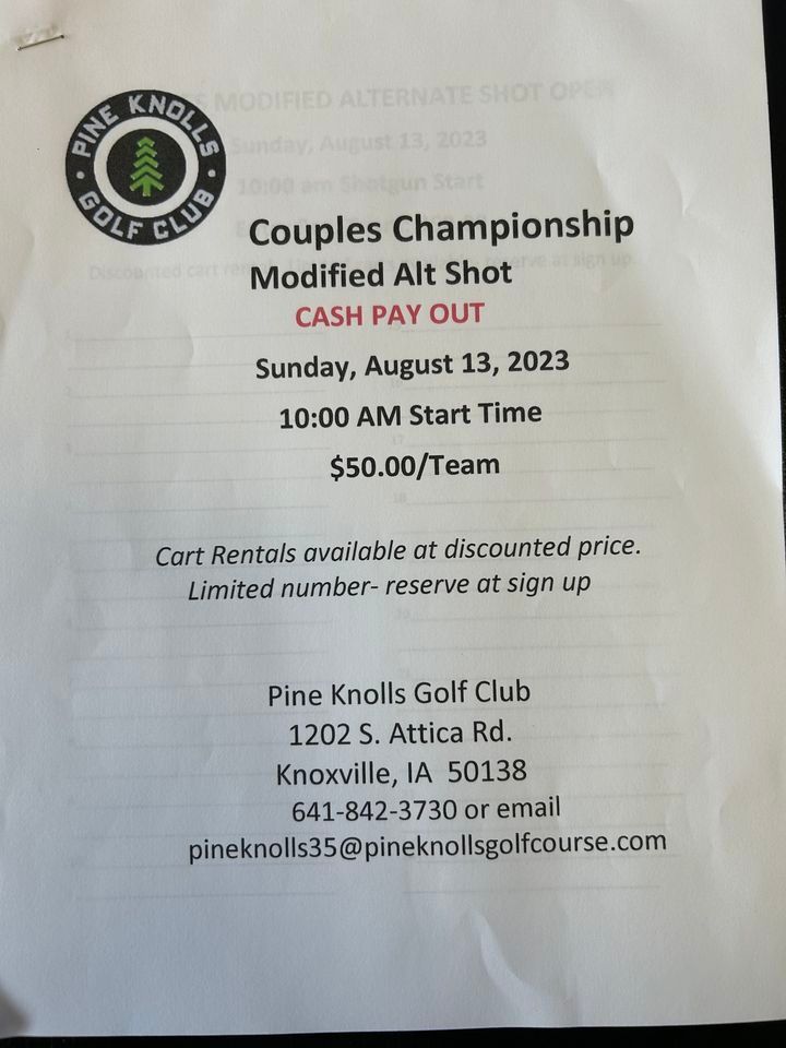 Couples Championship Modified Alt Shot, $50.00 per team, Pine Knolls Golf  Club, Knoxville, August 13 2023 | AllEvents.in
