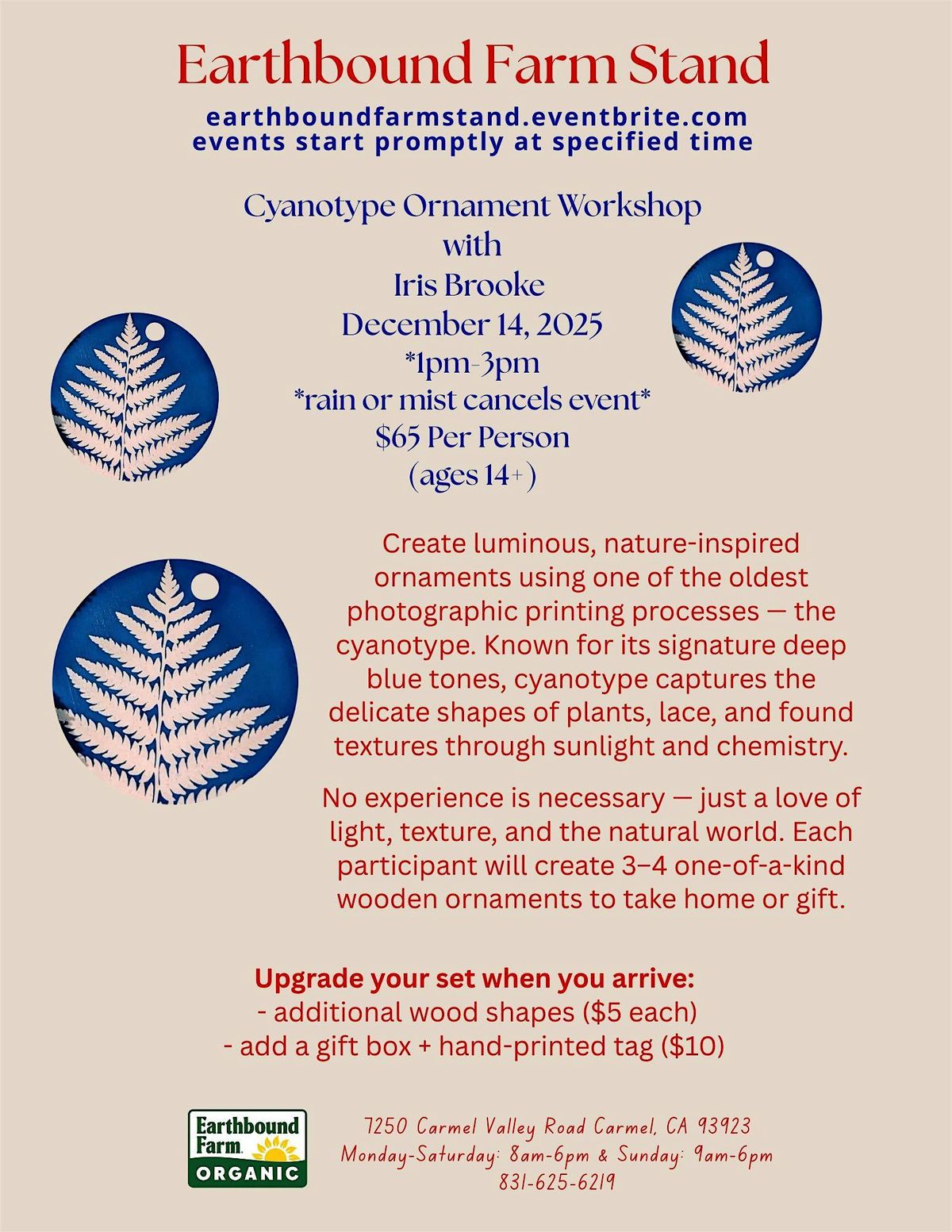 Cyanotype Ornament Workshop, 14 December | Event in Carmel-by-the-Sea | AllEvents