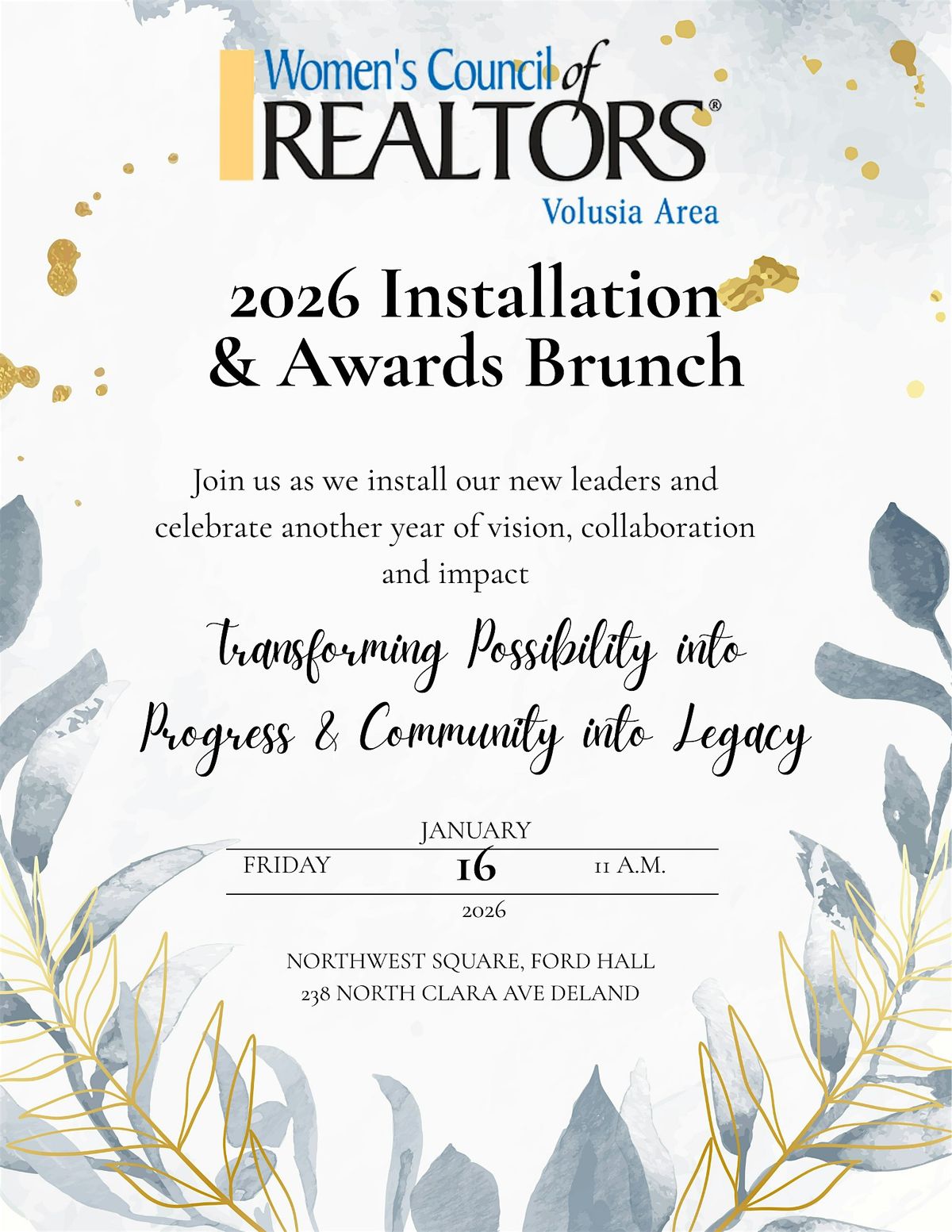 2026 Installation & Awards Brunch Volusia Area, 16 January | Event in DeLand | AllEvents