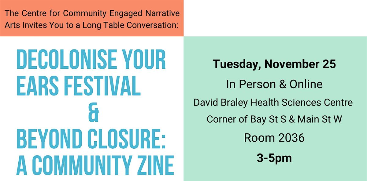 Long Table: Decolonise Your Ears & Beyond Closure, 25 November | Event in Hamilton | AllEvents