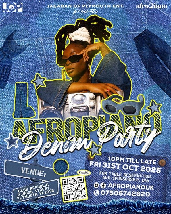 AFROPIANO DENIM PARTY, 31 October | Event in Plymouth | AllEvents