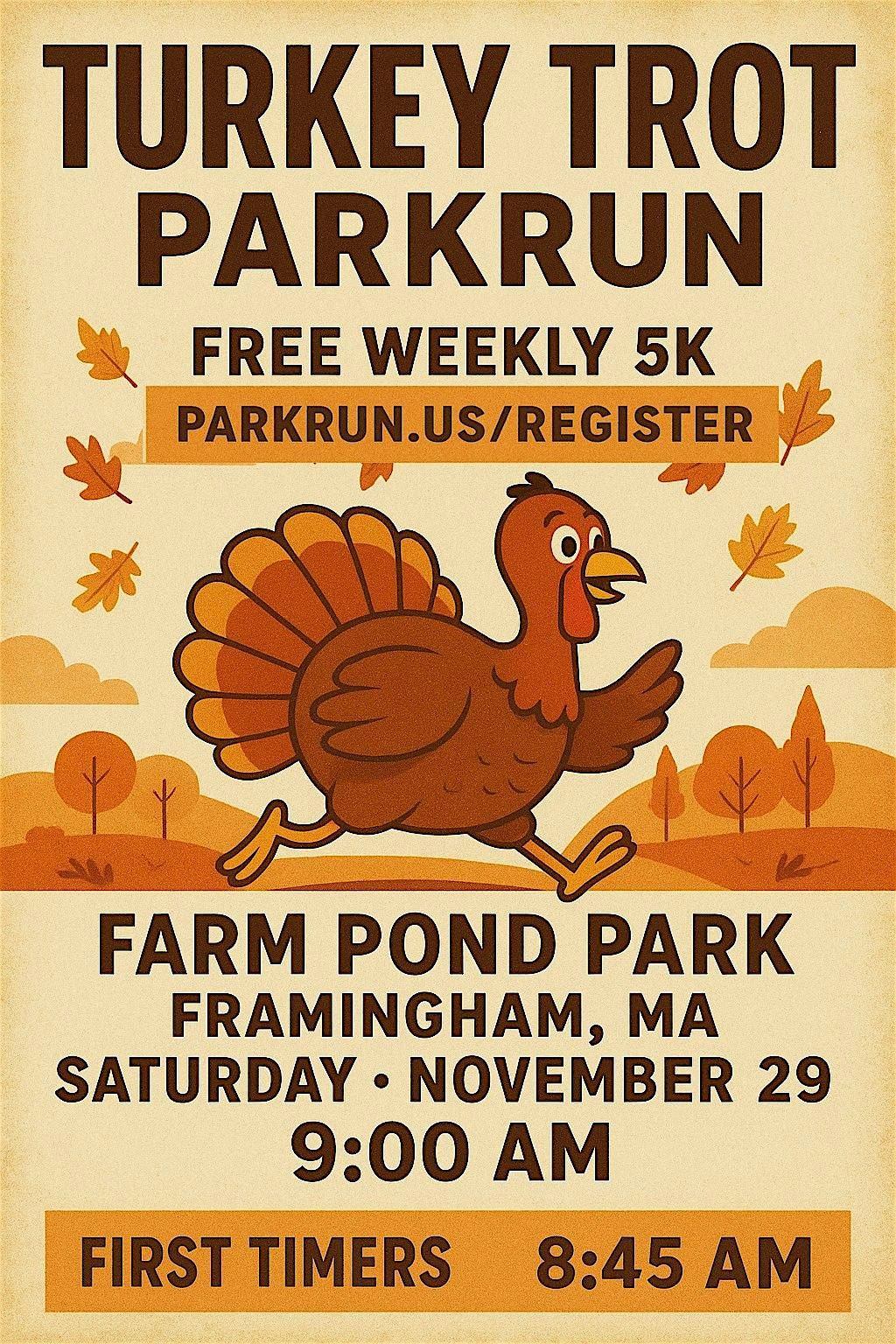 Turkey Trot - Farm Pond parkrun - free 5k community event, 29 November | Event in Framingham | AllEvents