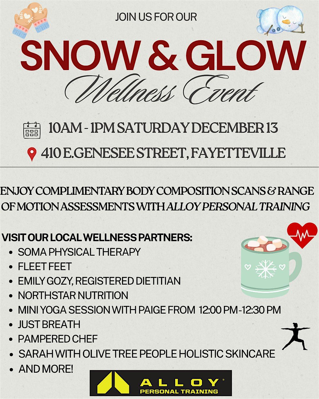 Snow & Glow Wellness Event at Alloy Personal Training, 13 December | Event in Fayetteville | AllEvents