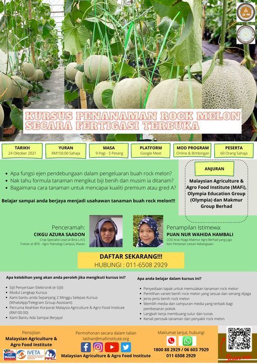 Kursus Penanaman Rock Melon Secara Fertigasi Terbuka October 24 2021 Online Event Allevents In