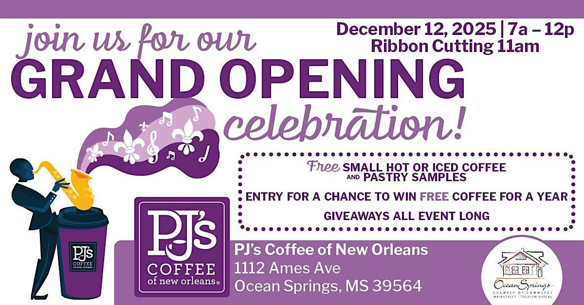 PJ's Coffee Gulf Coast Grand Opening Celebration, 12 December | Event in Ocean Springs | AllEvents