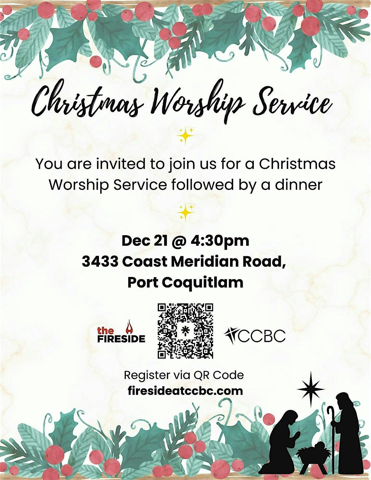 CHRISTMAS WORSHIP SERVICE + DINNER, 21 December | Event in Port Coquitlam | AllEvents