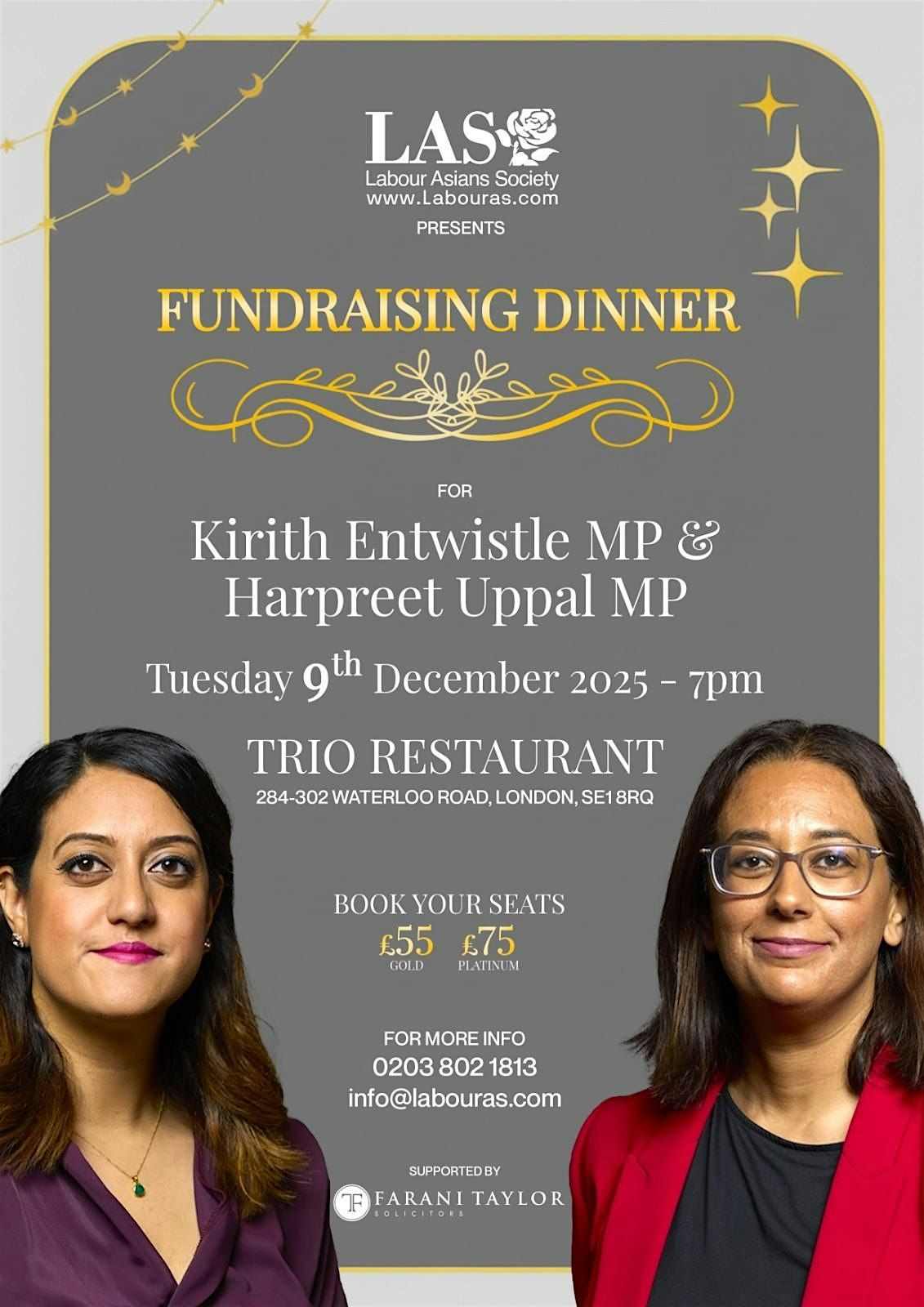 Fundraising Dinner in Support of Kirith Entwistle MP & Harpreet Uppal MP, 9 December | Event in London