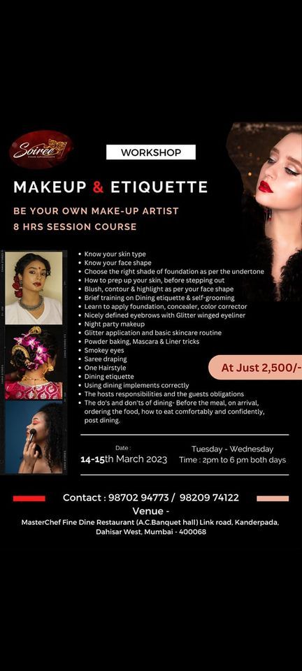 Self Make-up and Dining etiquette workshop, Masterchef Banquet Hall, Mumbai, March 14 2023 Self Make-up and Dining etiquette workshop, Masterchef Banquet Hall, Mumbai, March 14 2023