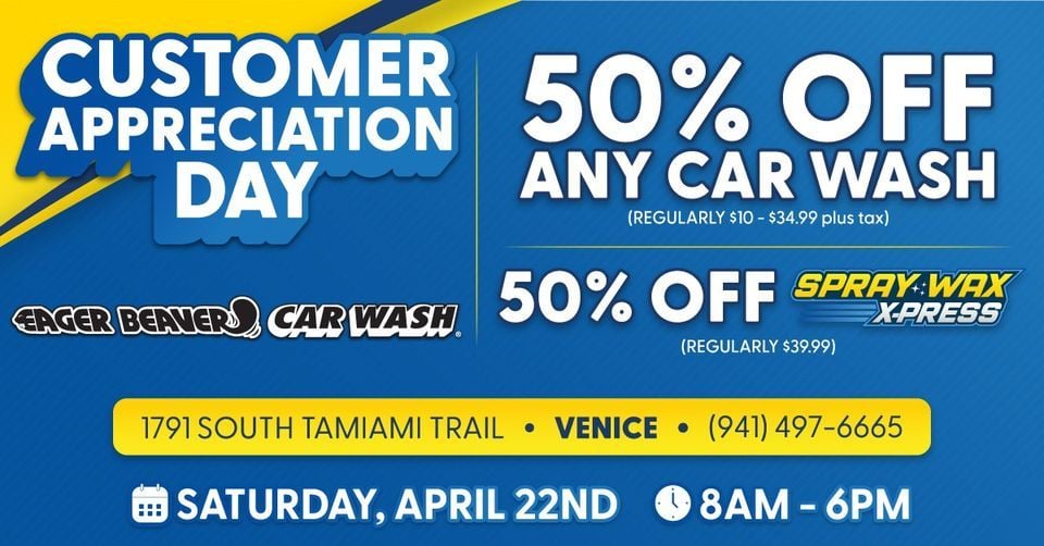 Customer Appreciation Day at Eager Beaver Car Wash, 1791 Tamiami Trl S