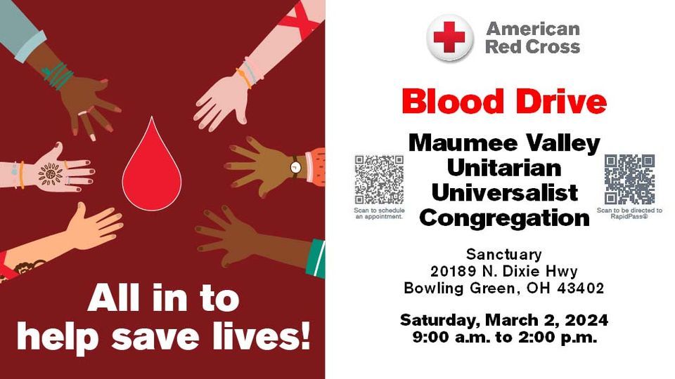 MVUUC Red Cross Blood Drive, Maumee Valley Unitarian Universalist ...