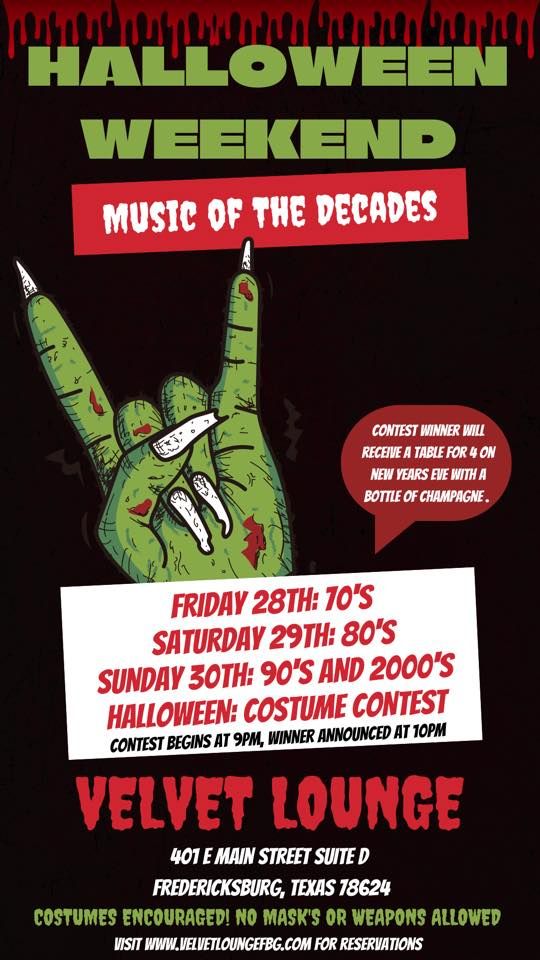 Music of the Decades, Halloween Weekend, Velvet Lounge, Fredericksburg