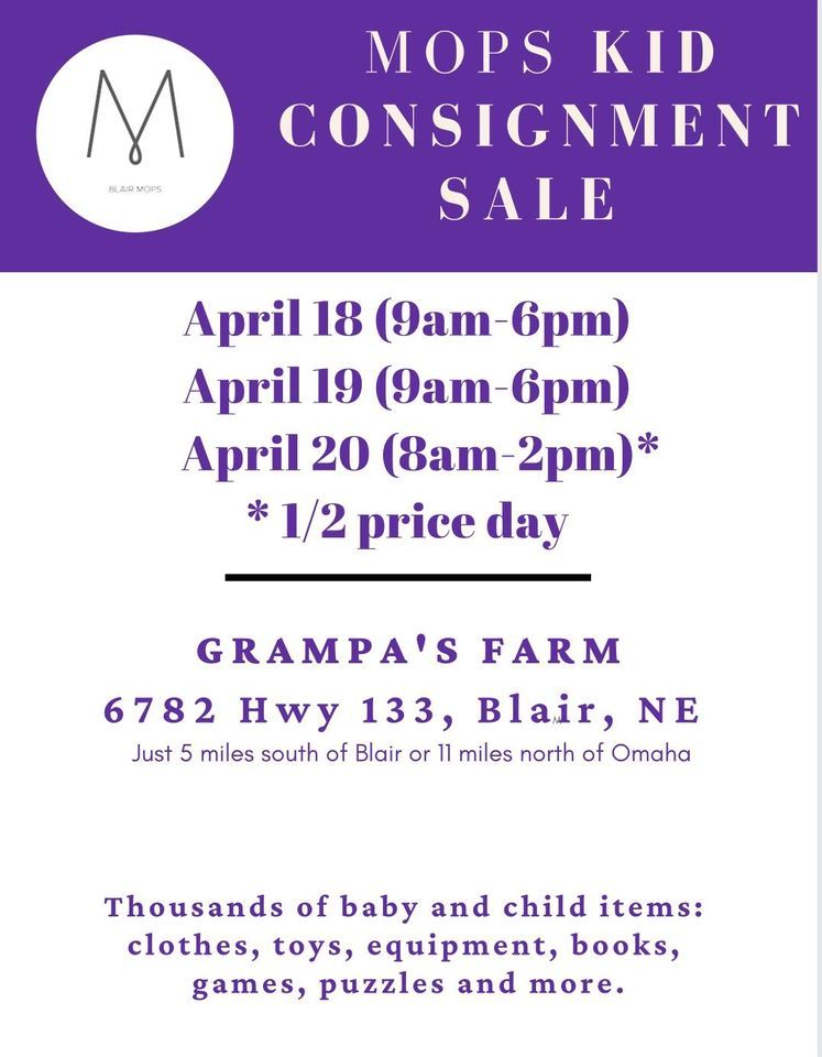 Spring Kids Consignment Sale, 6782 Hwy 133, Blair, NE, United States