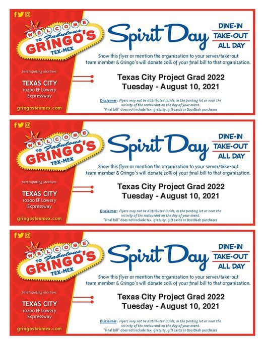 Spirit Day Texas City Project Grad 2022 Gringo S Texas City August 10 2021 Allevents In Spirit Day 2022