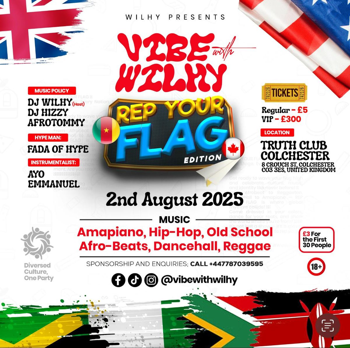 VIBES WITH WILHY REP YOUR FLAG EDITION , 2 August | Event in Colchester | AllEvents