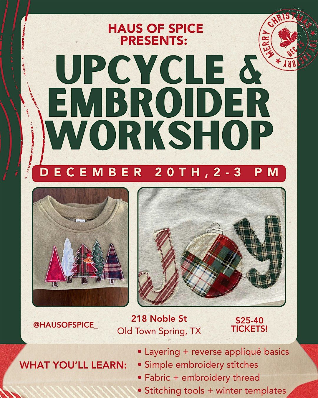 Upcycle & Embroidery Workshop!, 20 December | Event in Spring | AllEvents
