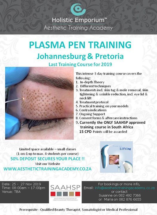 Plasma Pen Training Course, Holistic Emporium Aesthetic Training Academy, Johannesburg, November