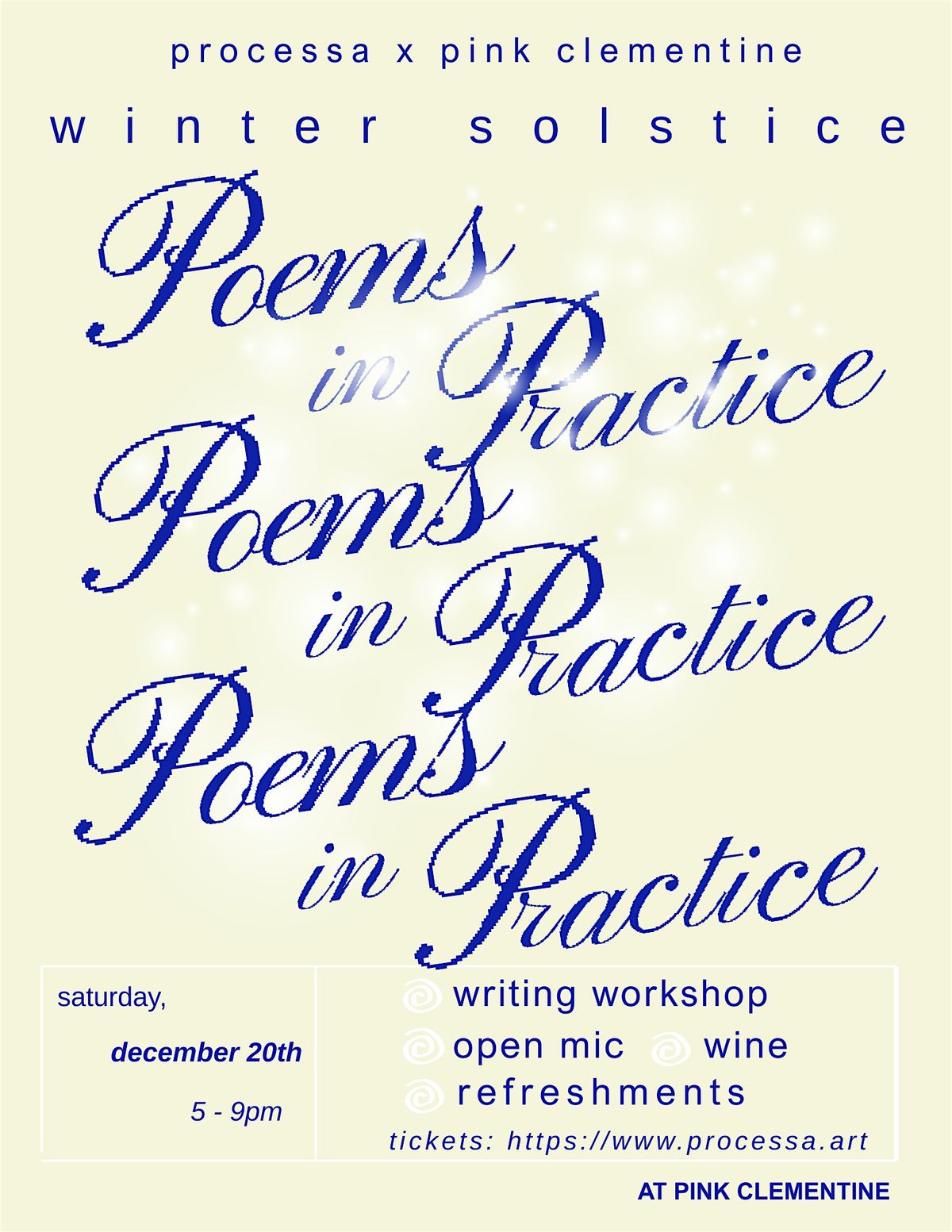 Winter Solstice ~ poems in practice ~ Processa x Pink Clementine, 20 December | Event in Kerhonkson | AllEvents
