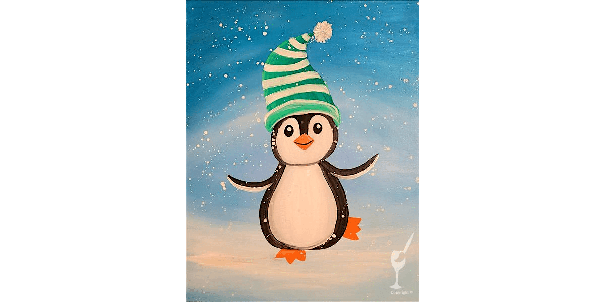 Dancer Penguin in the Snow - Family Fun - Paint and Sip in Houston | Classpop!TM