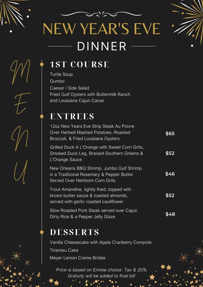 New Years Eve Dinner on the Bayou, Palmettos On The Bayou, Slidell, 31